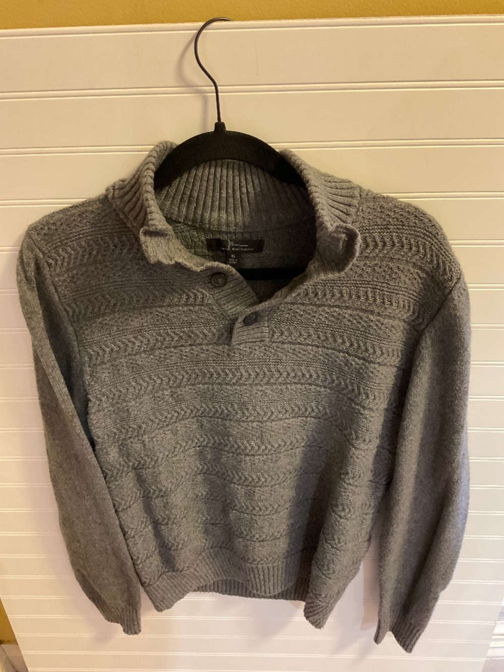 Marc Anthony Mens M Gray Alpaca Blend Cable Knit Mock Neck Sweater